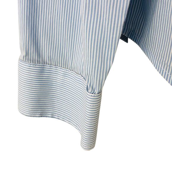 H&M Classic Light Blue Pinstripe Long Sleeve Button Front Shirt Navy Stripe Cuff - Picture 5 of 16